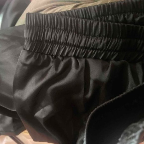 Satin Drawstring Waist Pants BLACK - Picture 4 of 5